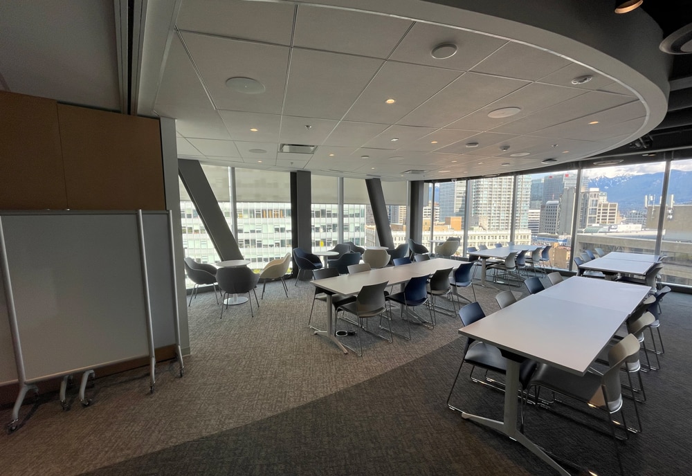 Looking out the windows of a meeting space in the Deloitte Summit building.