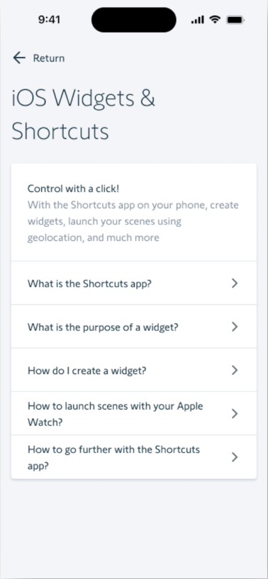 iOS widgets and shortcuts menu explaining how to create a widget and what widgets are.