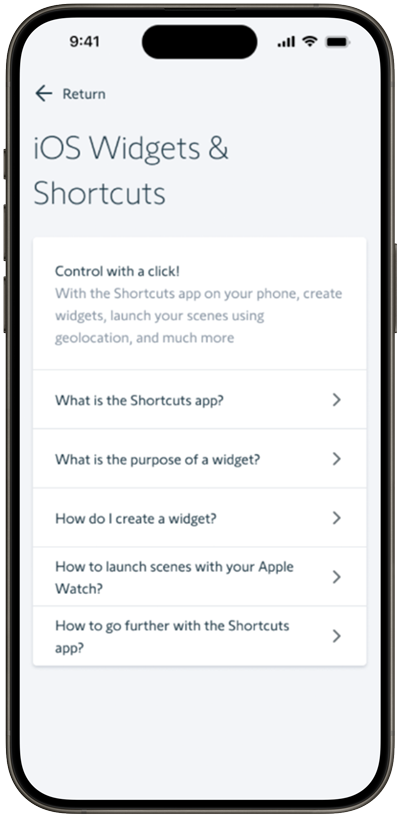 iOS widgets and shortcuts menu explaining how to create a widget and what widgets are.